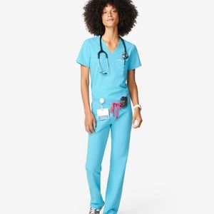 Figs Neon Blue Scrub Set